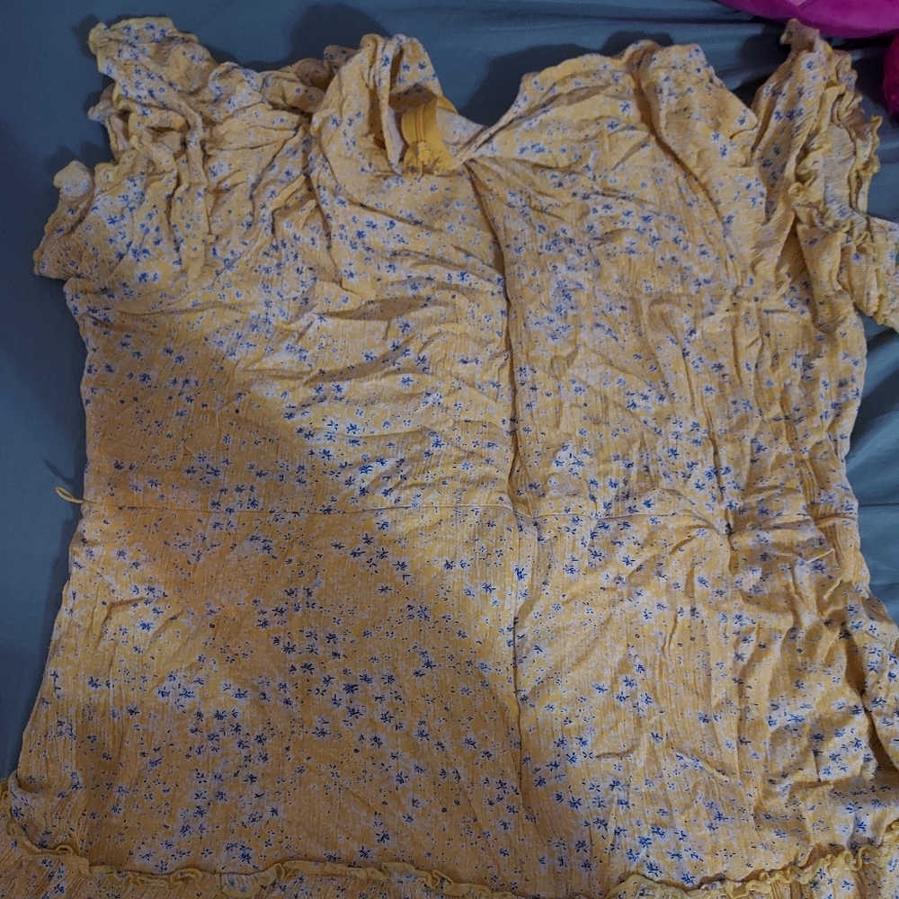 Yellow floral chiffon dress church casual dressy knee length plus size